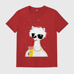 Мужская футболка Лама - альпака с бокалом