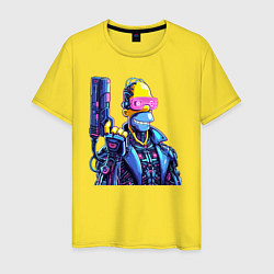 Футболка хлопковая мужская Гомер Симпсон с пистолетом - киберпанк, цвет: желтый