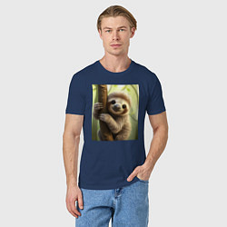 Футболка хлопковая мужская Ленивец в лесу, цвет: тёмно-синий — фото 2