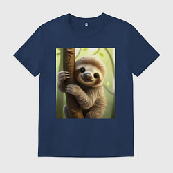 Футболка хлопковая мужская Ленивец в лесу, цвет: тёмно-синий