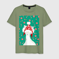 Мужская футболка Лама - альпака в ушанке