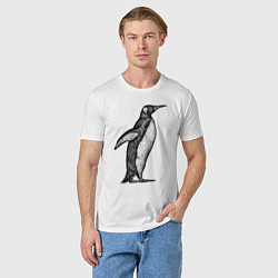 Футболка хлопковая мужская Пингвин сбоку, цвет: белый — фото 2