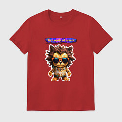 Футболка хлопковая мужская Пиксельный еж в очках, цвет: красный