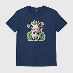 Мужская футболка Коровка в весенних цветах