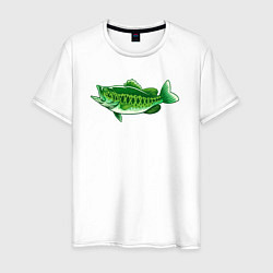 Футболка хлопковая мужская Зелёная рыбка, цвет: белый