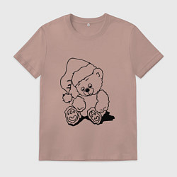 Мужская футболка Мишка игрушечный в колпаке деда Мороза - раскраска