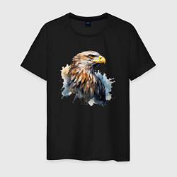 Футболка хлопковая мужская Акварельный орел в брызгах краски, цвет: черный