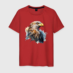 Футболка хлопковая мужская Акварельный орел в брызгах краски, цвет: красный