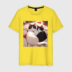 Футболка хлопковая мужская Милые кошки с сердеком, цвет: желтый