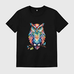 Футболка хлопковая мужская Цветастая сова, цвет: черный
