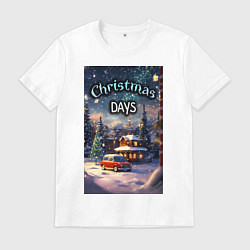Футболка хлопковая мужская Рождественский день, цвет: белый