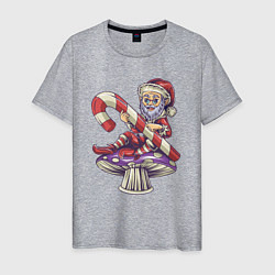 Футболка хлопковая мужская Санта на грибке, цвет: меланж