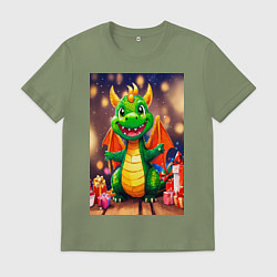 Футболка хлопковая мужская Милый дракон, цвет: авокадо