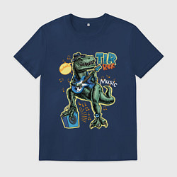 Мужская футболка Тираннозавр с гитарой в шляпе