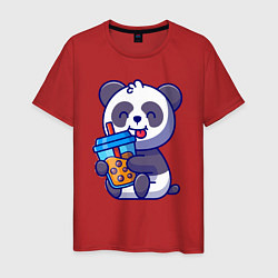 Футболка хлопковая мужская Панда с напитком, цвет: красный