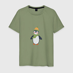 Футболка хлопковая мужская Весёлый пингвин в шапке, цвет: авокадо
