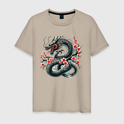 Мужская футболка Japanese dragon and sakura - irezumi