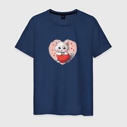 Футболка хлопковая мужская Мультяшный котенок и сердечко, цвет: тёмно-синий