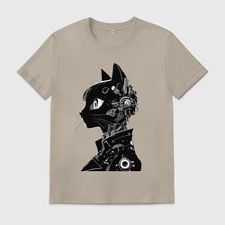 Футболка хлопковая мужская Кибер кошечка - аниме, цвет: миндальный