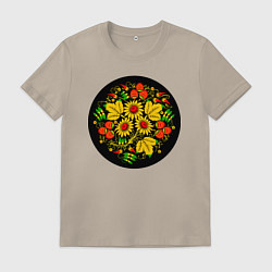 Мужская футболка Хохломская роспись цветы и ягоды в чёрном круге