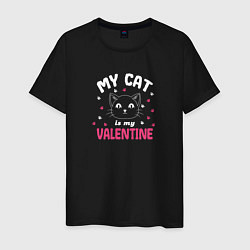 Футболка хлопковая мужская My cat is my Valentine 2024, цвет: черный