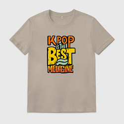 Футболка хлопковая мужская K-pop slogan, цвет: миндальный