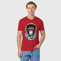 Футболка хлопковая мужская Портрет обезьяны в шляпе, цвет: красный — фото 2
