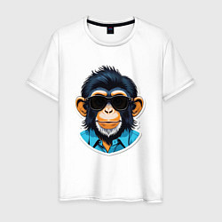 Футболка хлопковая мужская Портрет обезьяны в темных очках, цвет: белый