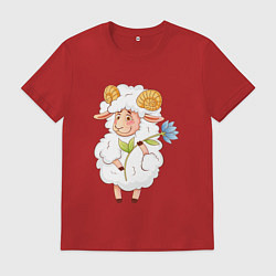 Мужская футболка Мультяшный барашек с цветком