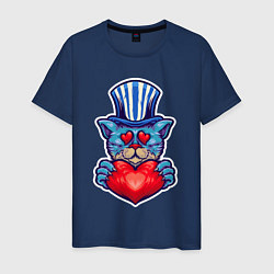 Футболка хлопковая мужская Кот с сердцем, цвет: тёмно-синий