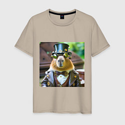 Мужская футболка Мем капибара в стиле стимпанк в очках и шляпе