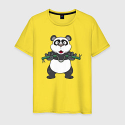 Футболка хлопковая мужская Панда с нунчаками, цвет: желтый