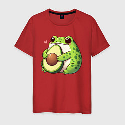 Футболка хлопковая мужская Лягушка обнимает авокадо, цвет: красный