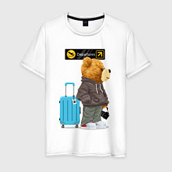 Футболка хлопковая мужская Плюшевый медведь путешественник, цвет: белый