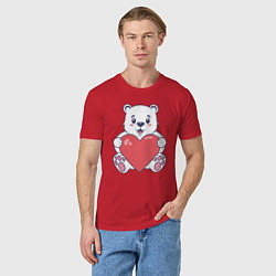 Футболка хлопковая мужская Белый медведь с сердцем, цвет: красный — фото 2