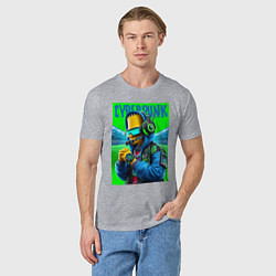 Футболка хлопковая мужская Cyber Bart Simpson - ai art fantasy, цвет: меланж — фото 2