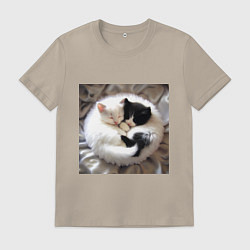 Мужская футболка Два любящих котика обнимаются клубочком