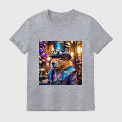 Мужская футболка Мем капибара в цилиндре стиль стимпанк