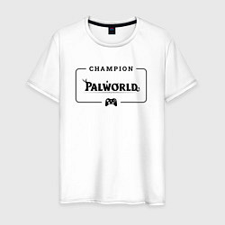 Футболка хлопковая мужская Palworld gaming champion: рамка с лого и джойстико, цвет: белый