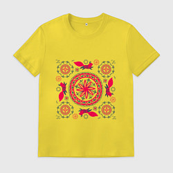 Футболка хлопковая мужская Солярные знаки и белки символы круговорота, цвет: желтый