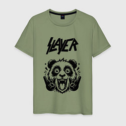 Футболка хлопковая мужская Slayer - rock panda, цвет: авокадо