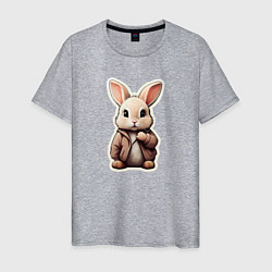 Футболка хлопковая мужская Маленький пушистый кролик, цвет: меланж