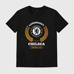 Футболка хлопковая мужская Лого Chelsea и надпись legendary football club, цвет: черный