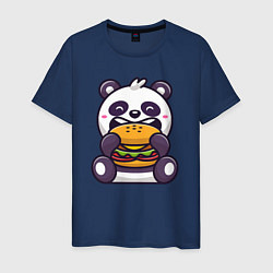 Футболка хлопковая мужская Панда ест гамбургер, цвет: тёмно-синий