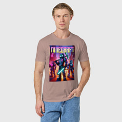 Футболка хлопковая мужская Cyberpunk and Minecraft - ai art collaboration, цвет: пыльно-розовый — фото 2