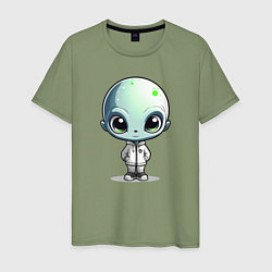 Футболка хлопковая мужская Милый инопланетянин с большими глазами, цвет: авокадо