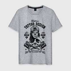 Футболка хлопковая мужская Custom tattoo saloon, цвет: меланж