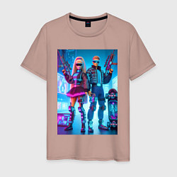 Футболка хлопковая мужская Ken and Barbie - cyberpunk ai art, цвет: пыльно-розовый
