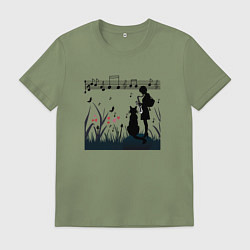 Мужская футболка Девушка и кот или музыка для души