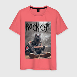 Футболка хлопковая мужская Rock cat - ai art, цвет: коралловый